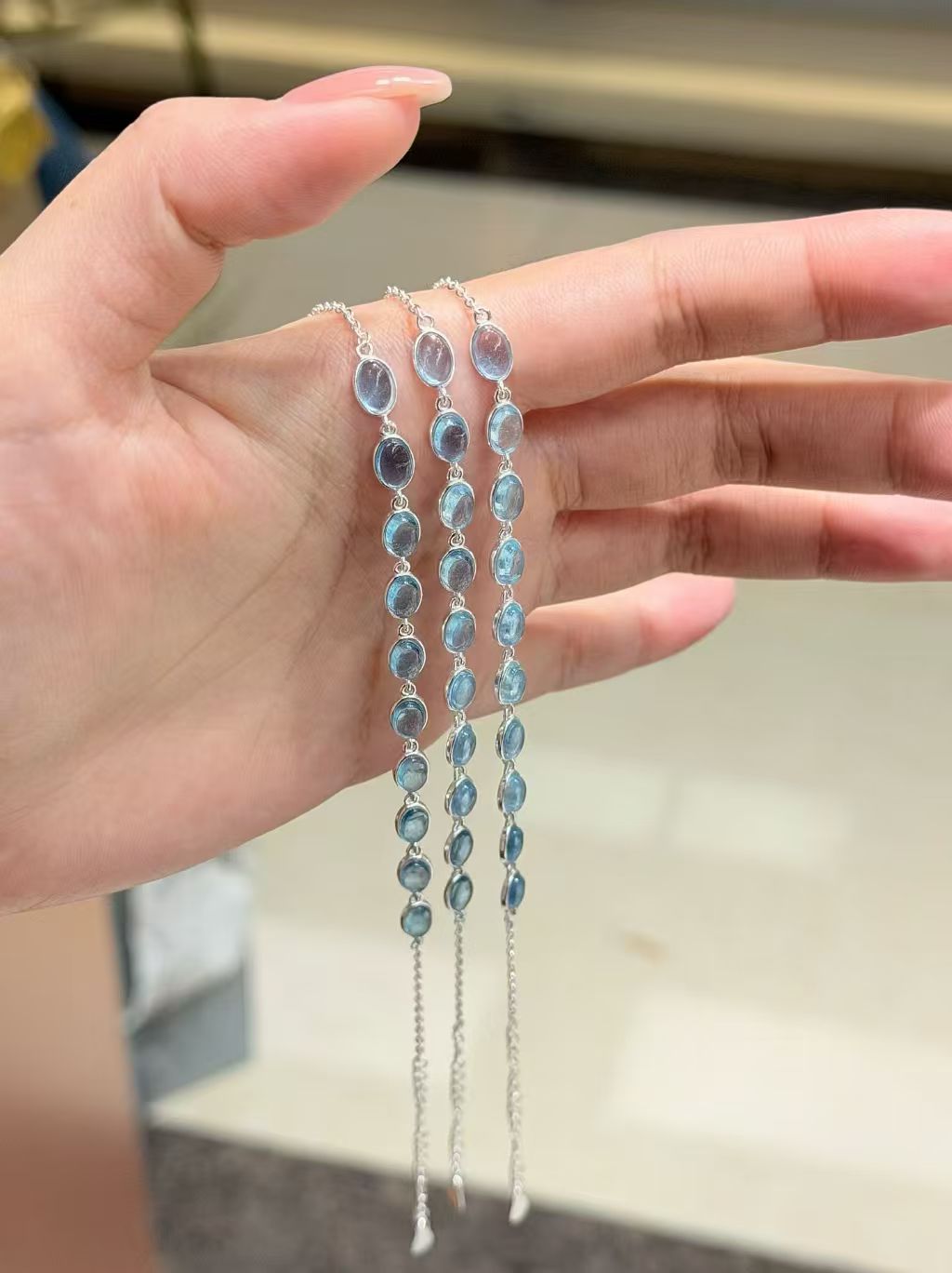 Handmade Natural Aquamarine Bracelet | 925 Sterling Silver Chain Jewelry