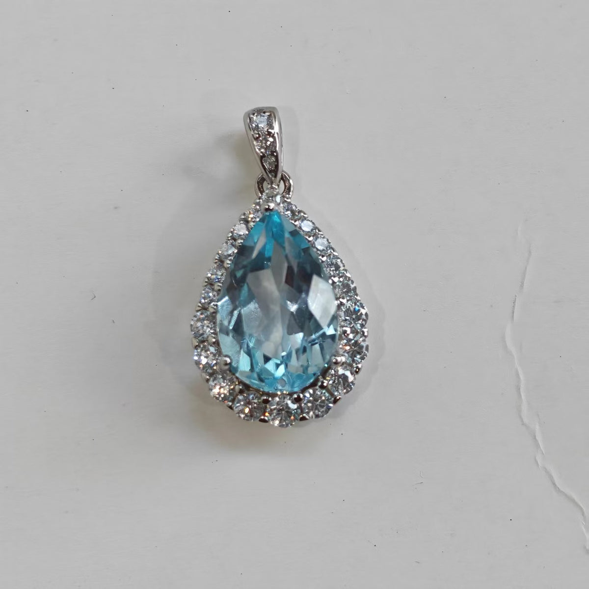 Natural Blue Topaz Pendant | 925 Sterling Silver & Zirconia