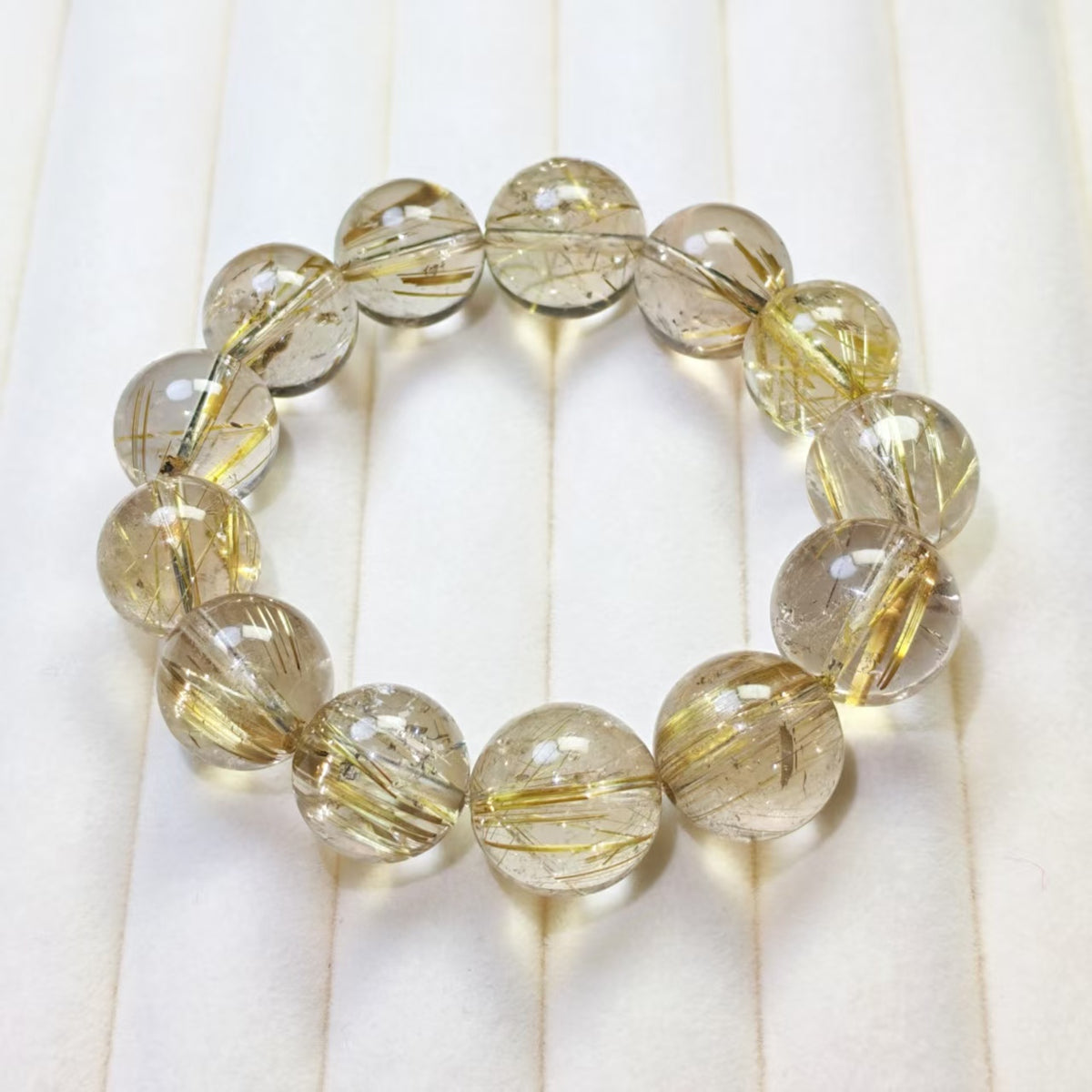 Natural Golden Rutilated Quartz Bracelet | 13mm Beads