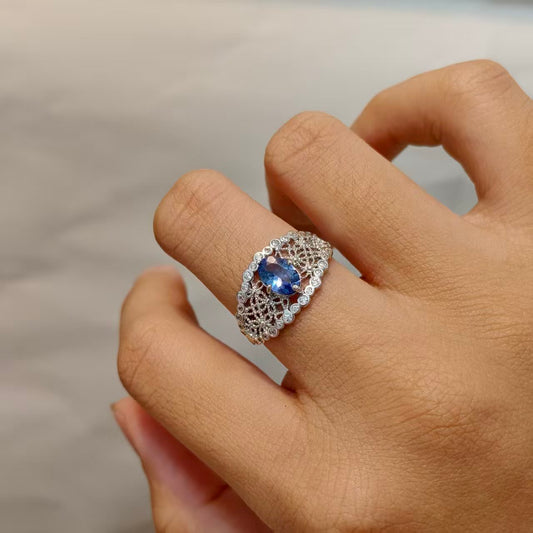 Natural Unheated Tanzanite Filigree Ring | 925 Silver | Adjustable