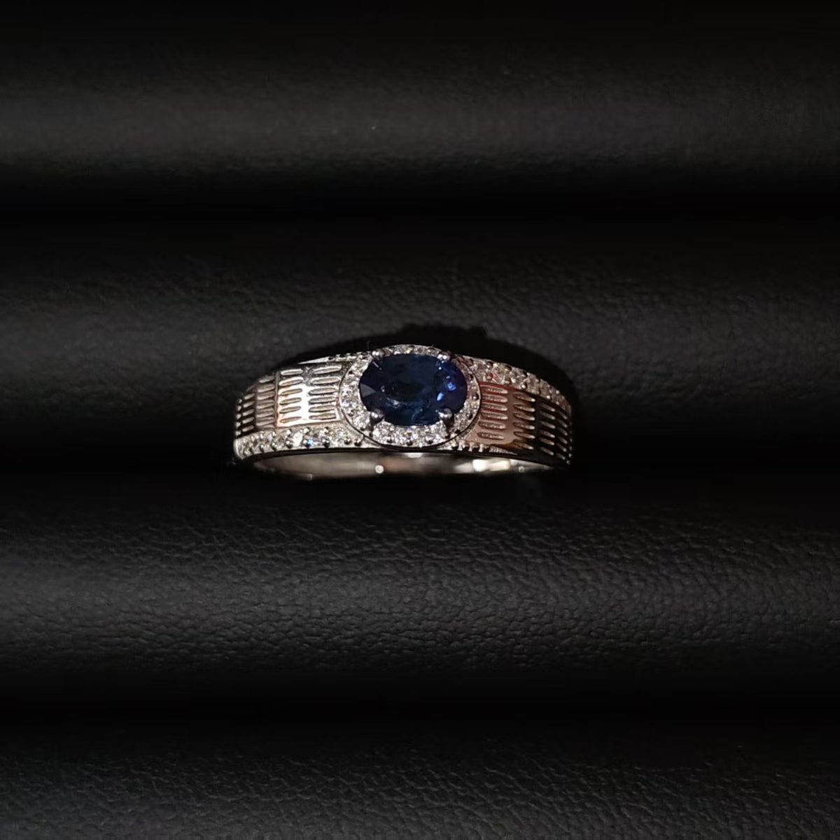 Natural Blue Sapphire Ring | 925 Sterling Silver | Vintage Textured Band