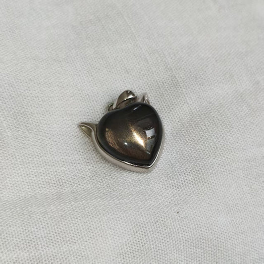 Natural Black Gold Rutilated Quartz Pendant | 925 Sterling Silver | Heart