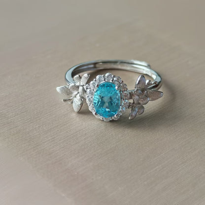 Natural Blue Apatite Butterfly Ring | 925 Silver | Adjustable