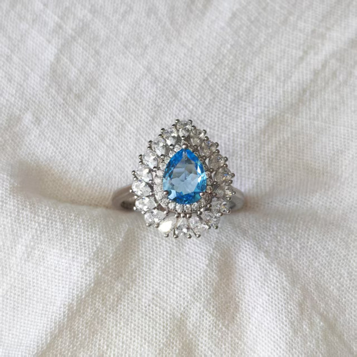 Natural Blue Topaz Ring | Adjustable 925 Sterling Silver | Zirconia