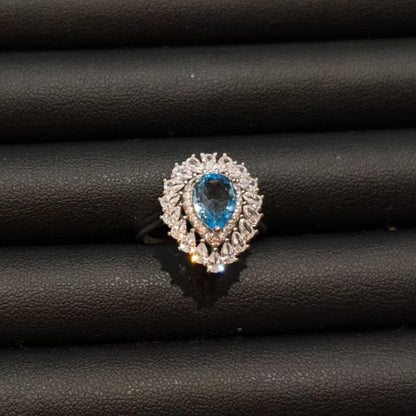 Natural Blue Topaz Ring, Necklace & Earrings Set | 925 Sterling Silver & Zirconia