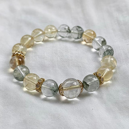 Green Phantom & Gold Rutilated Quartz Bracelet | Mixed Size Beads | Fulverane