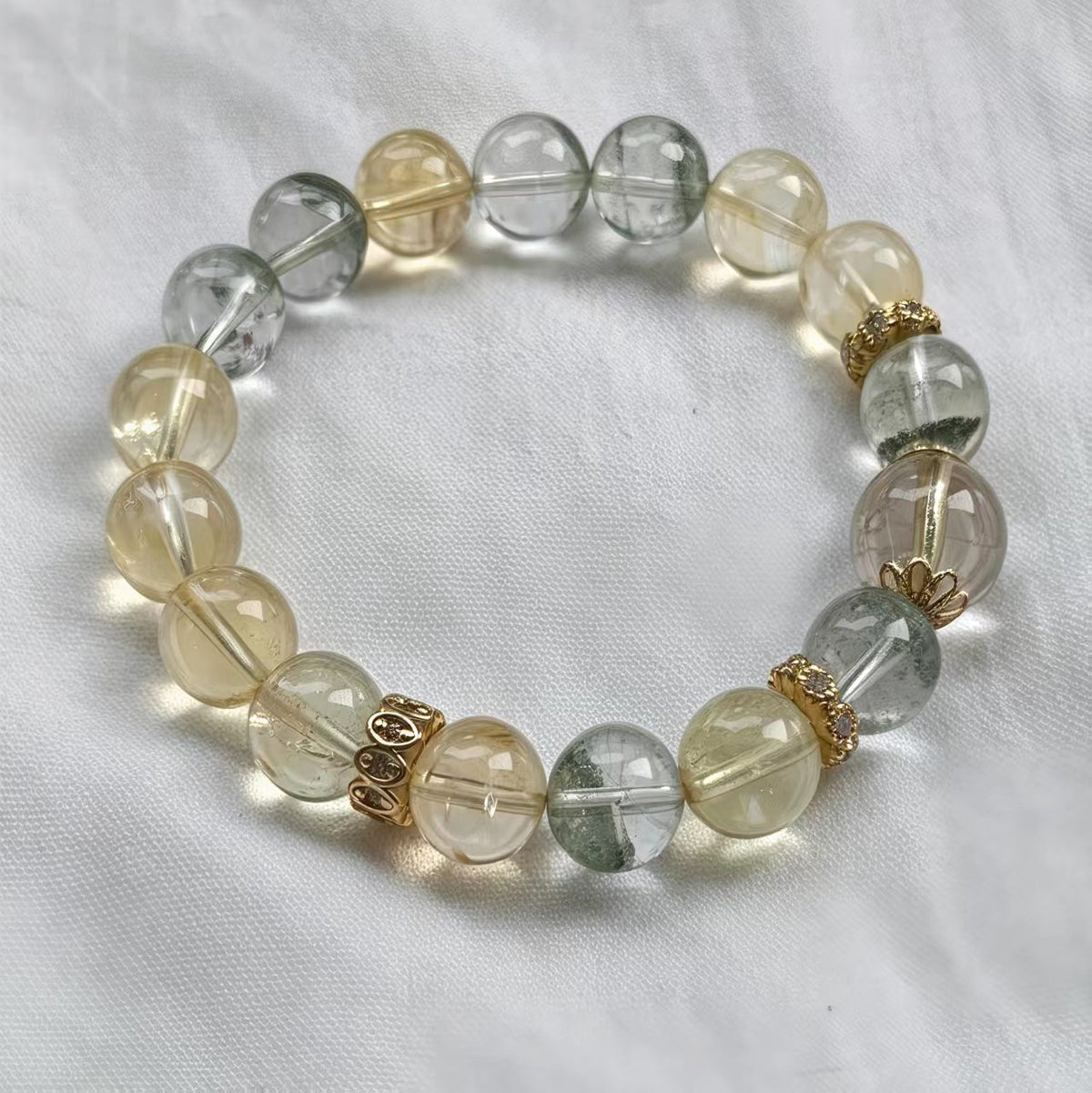 Green Phantom & Gold Rutilated Quartz Bracelet | Mixed Size Beads | Fulverane
