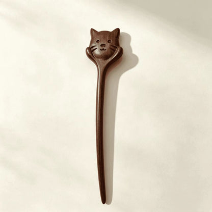 Handmade Sandalwood Hair Stick Set of 5 | Cat, Swan, Snake & Lotus Collection