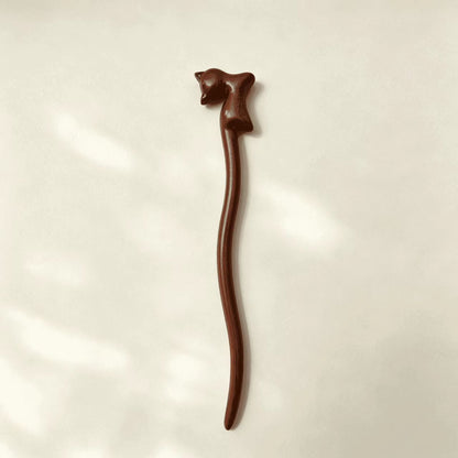 Hand-Carved Cat Silhouette Sandalwood Hair Stick | Minimalist Wooden Hair Pin