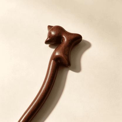 Hand-Carved Cat Silhouette Sandalwood Hair Stick | Minimalist Wooden Hair Pin