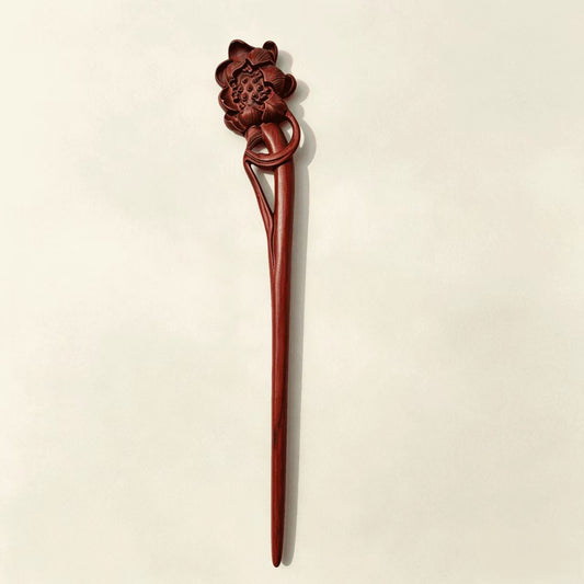 Hand-Carved Blooming Lotus Sandalwood Hair Stick | Natural Wooden Hair Pin