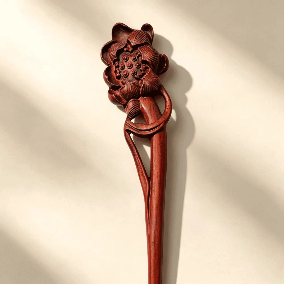 Hand-Carved Blooming Lotus Sandalwood Hair Stick | Natural Wooden Hair Pin