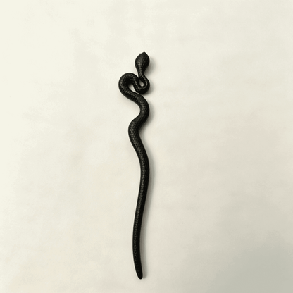 Hand-Carved Black Sandalwood Snake Hair Stick | Gothic Wooden Hair Pin