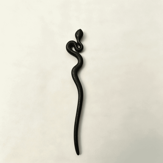 Hand-Carved Black Sandalwood Snake Hair Stick | Gothic Wooden Hair Pin