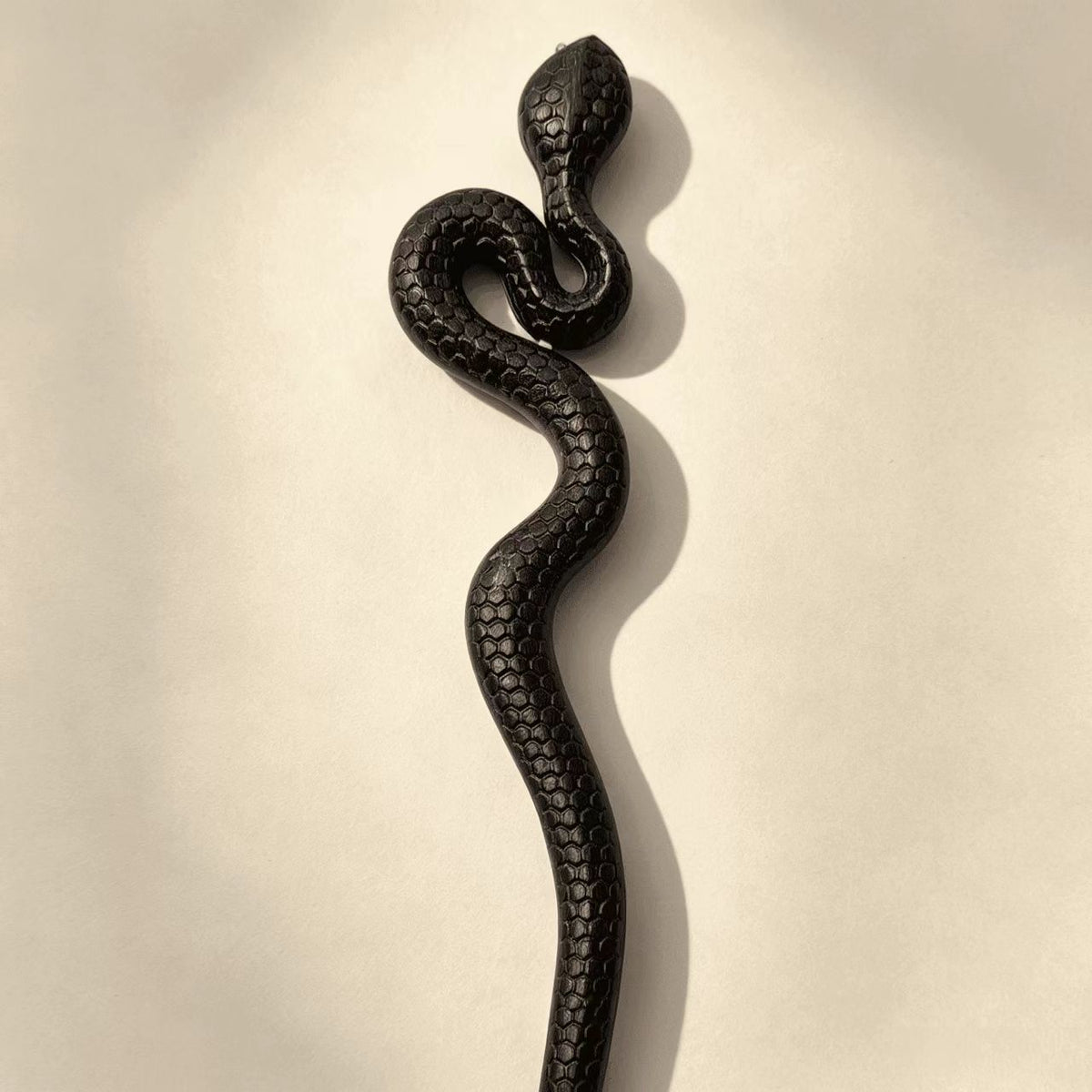 Hand-Carved Black Sandalwood Snake Hair Stick | Gothic Wooden Hair Pin