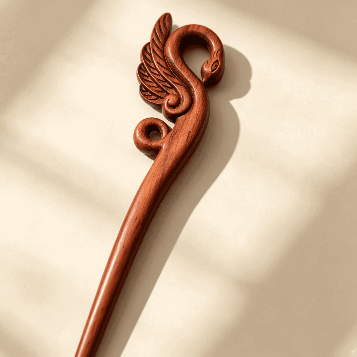 Hand-Carved Swan Sandalwood Hair Stick | Elegant Natural Wooden Hair Pin