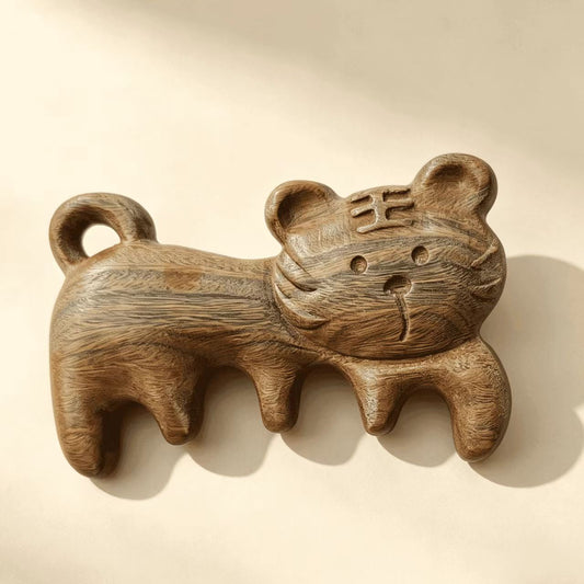 Hand-Carved Tiger Sandalwood Scalp Massager | Natural Wooden Comb