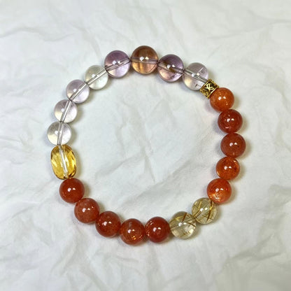 Handmade Natural Crystal Bracelet | Amethyst, Citrine & Gold Rutilated Quartz | Mixed Size Beads