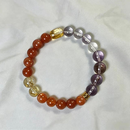 Handmade Natural Crystal Bracelet | Amethyst, Citrine & Gold Rutilated Quartz | Mixed Size Beads