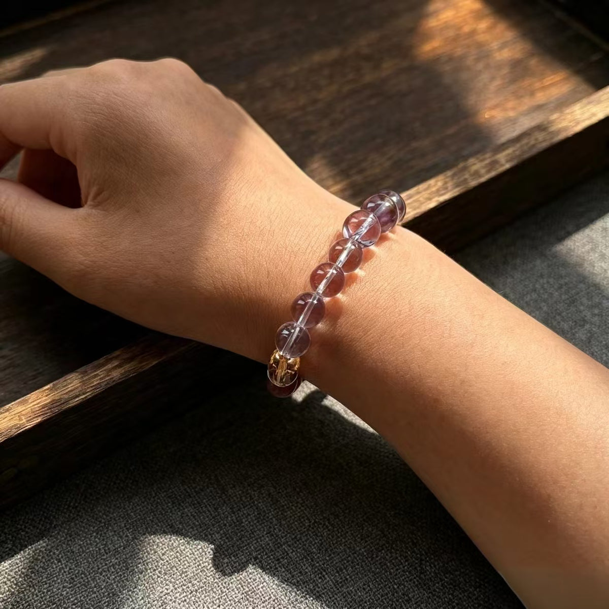 Handmade Natural Crystal Bracelet | Amethyst, Citrine & Gold Rutilated Quartz | Mixed Size Beads