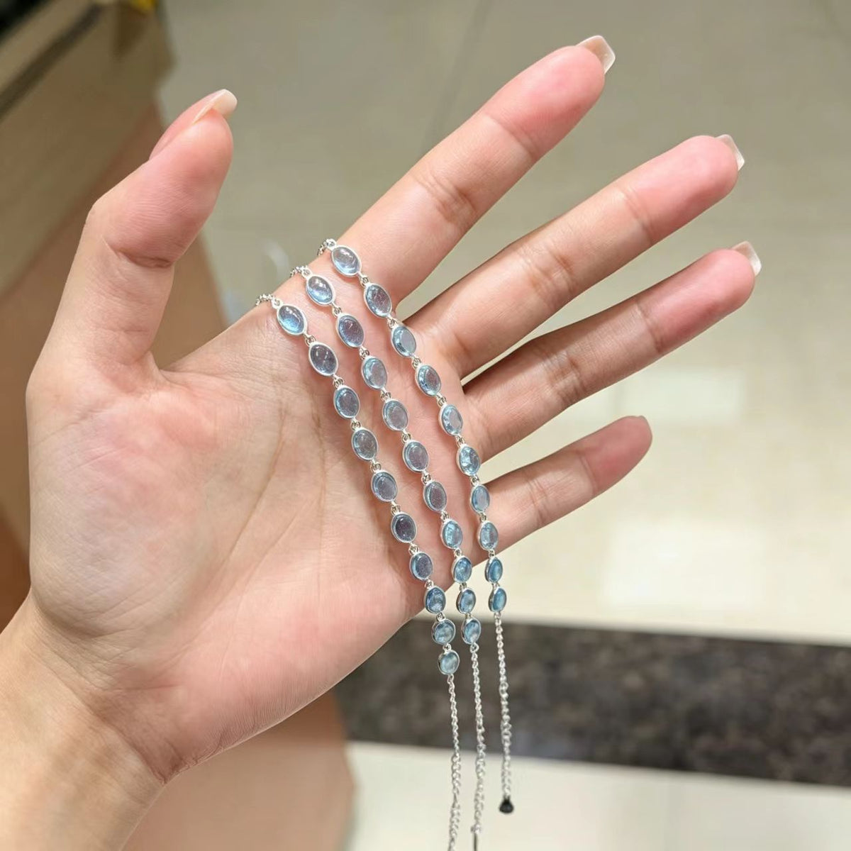 Handmade Natural Aquamarine Bracelet | 925 Sterling Silver Chain Jewelry