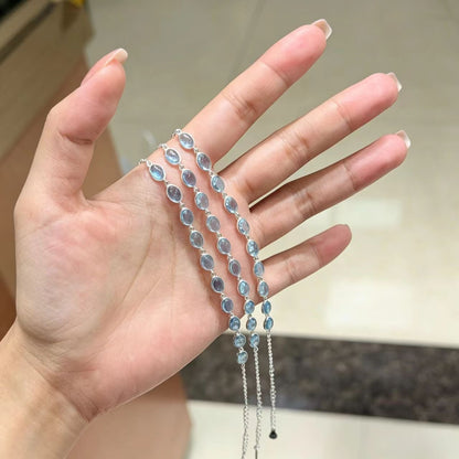 Handmade Natural Aquamarine Bracelet | 925 Sterling Silver Chain Jewelry