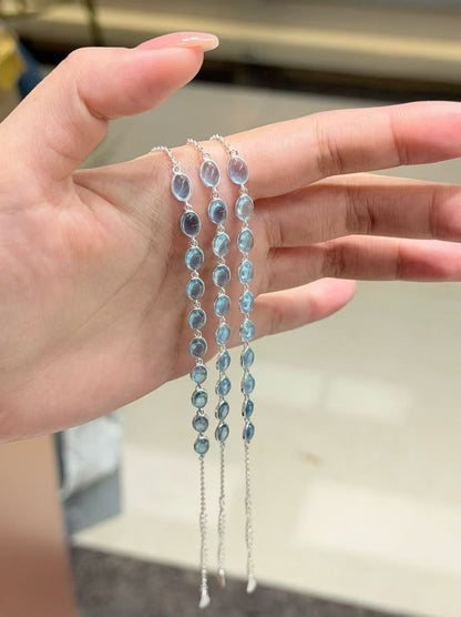 Handmade Natural Aquamarine Bracelet | 925 Sterling Silver Chain Jewelry