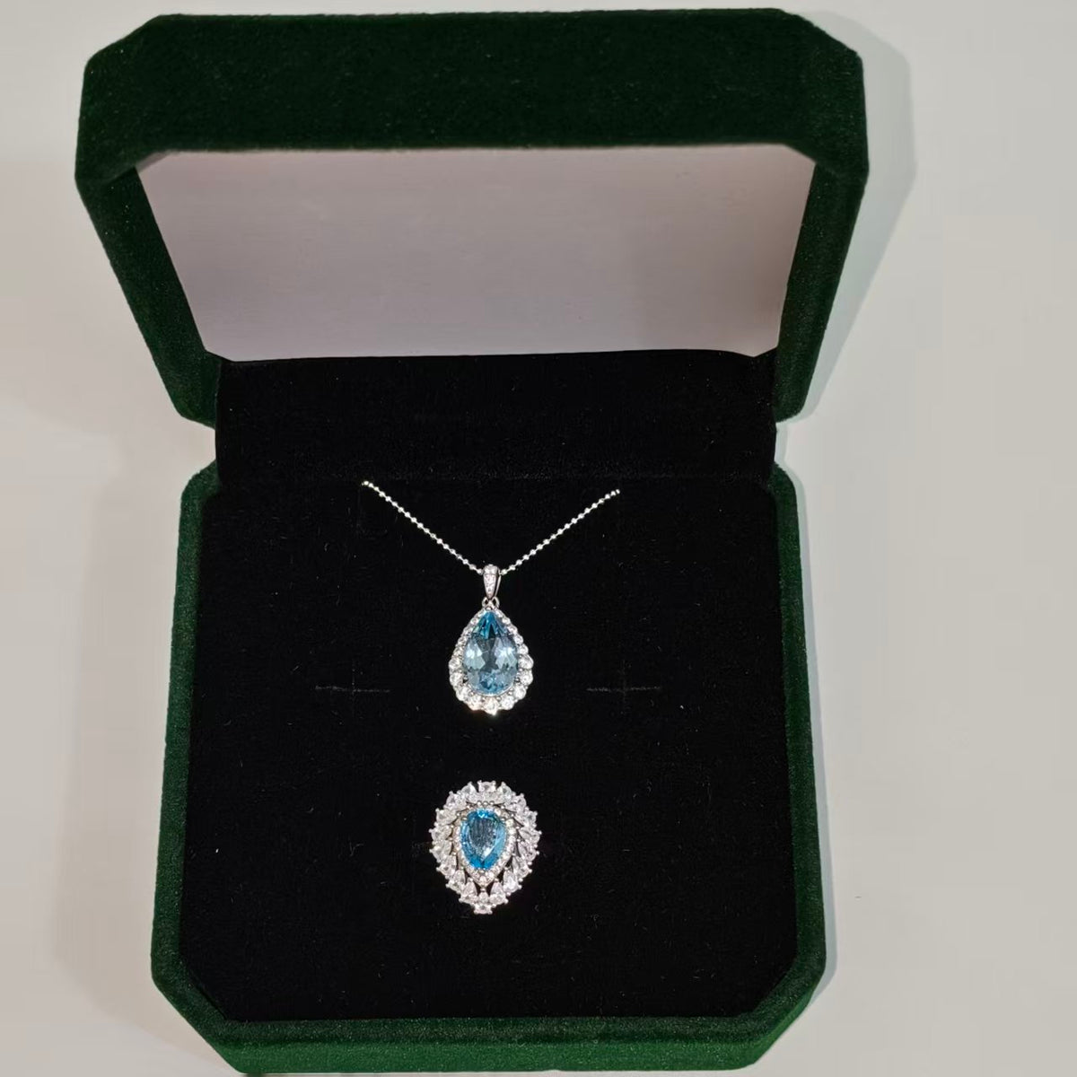 Natural Blue Topaz Jewelry Set | 925 Sterling Silver Ring & Pendant