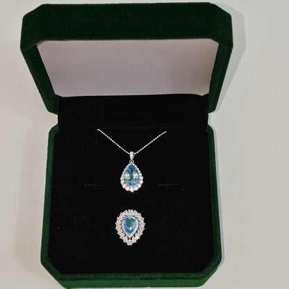 Natural Blue Topaz Jewelry Set | 925 Sterling Silver Ring & Pendant