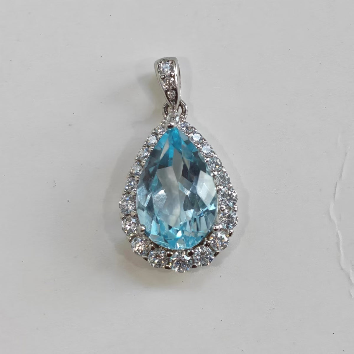 Natural Blue Topaz Pendant | 925 Sterling Silver & Zirconia