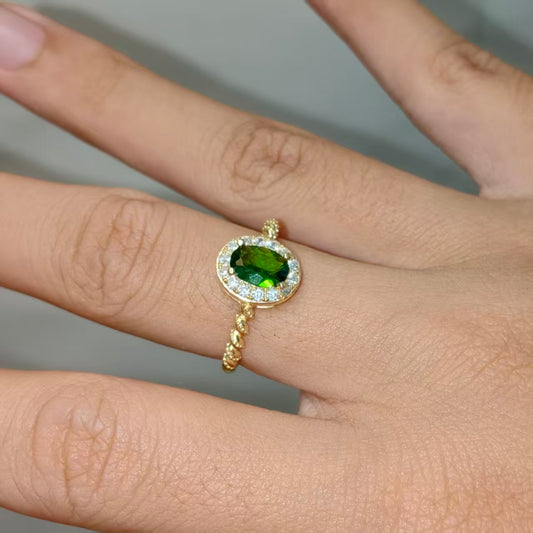 Natural Diopside Ring | 925 Sterling Silver | Adjustable