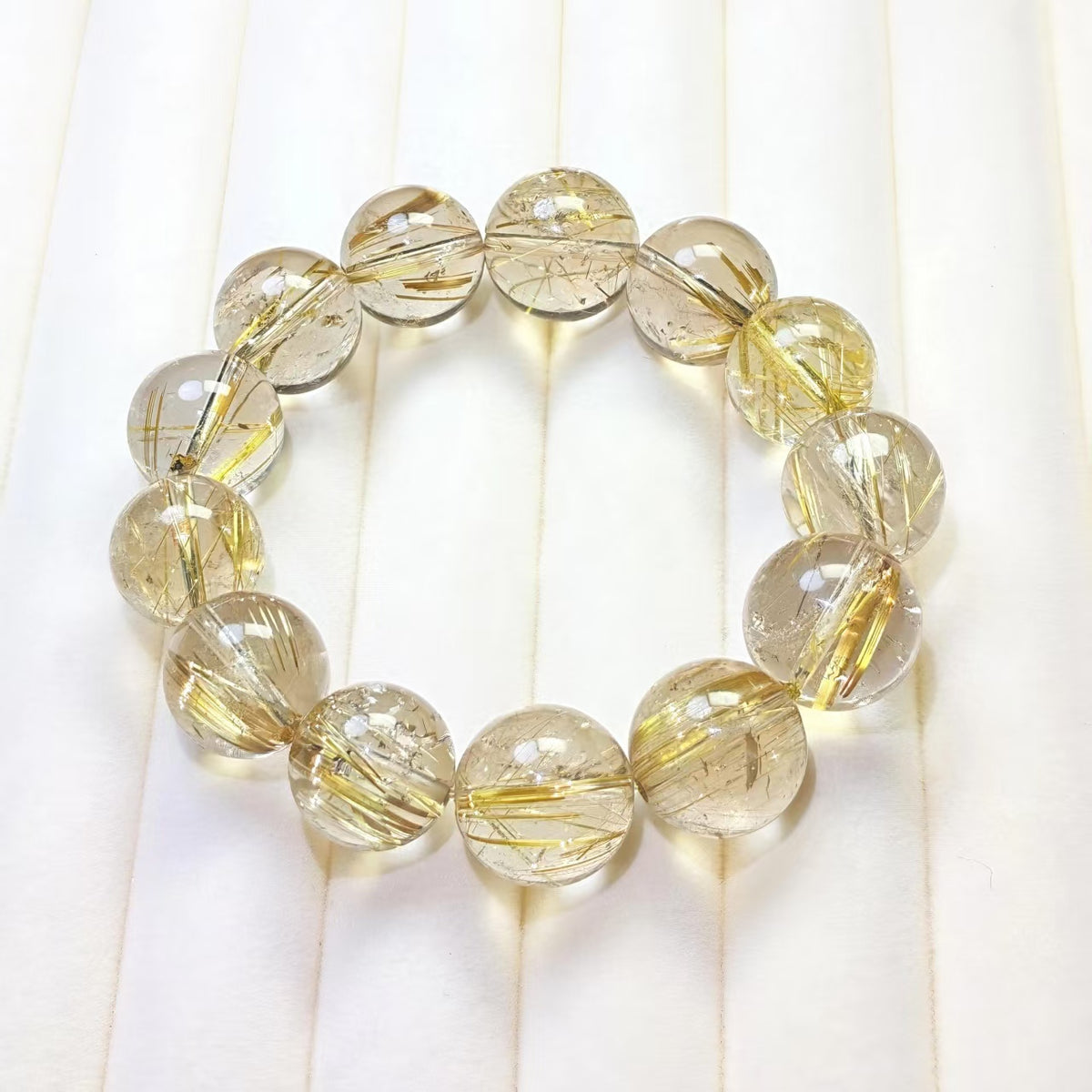 Natural Golden Rutilated Quartz Bracelet | 13mm Beads