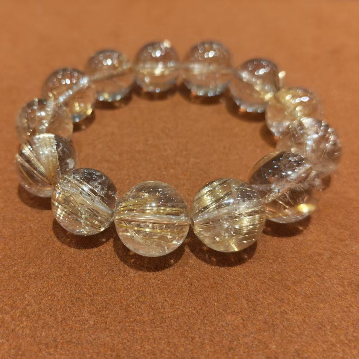 Natural Golden Rutilated Quartz Bracelet | 13mm Beads