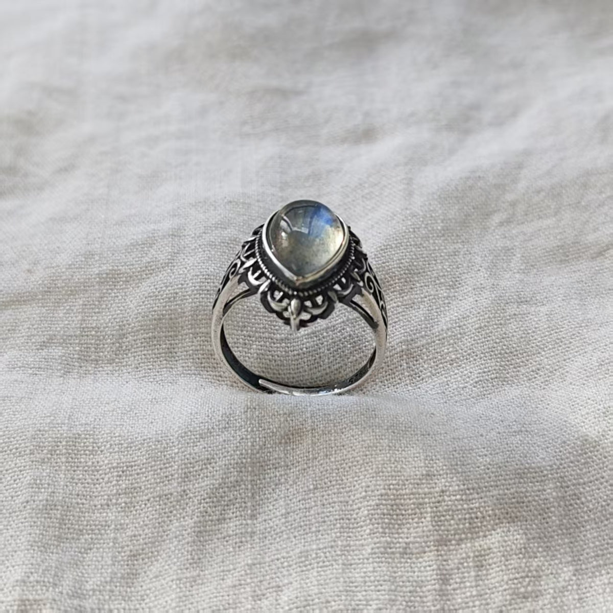 Natural Labradorite Ring | 925 Sterling Silver | Adjustable