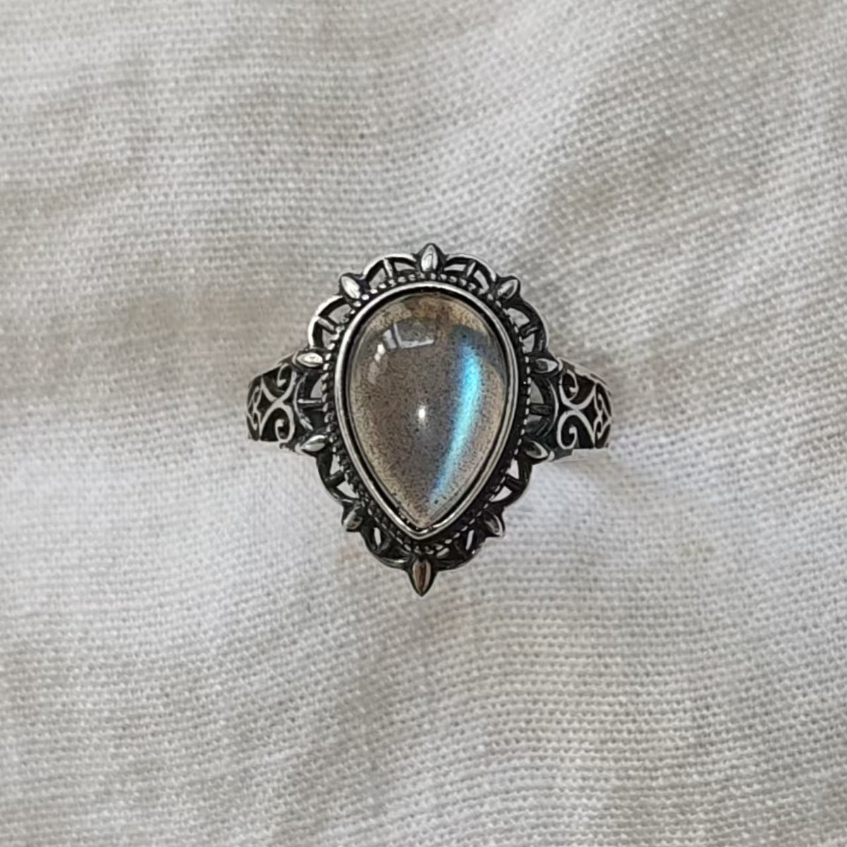 Natural Labradorite Ring | 925 Sterling Silver | Adjustable