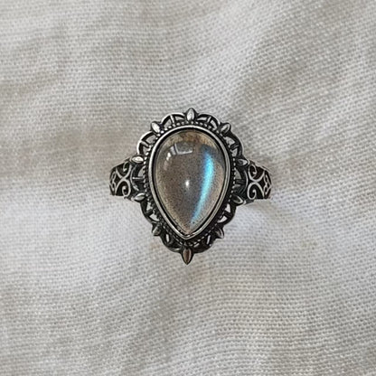 Natural Labradorite Ring | 925 Sterling Silver | Adjustable