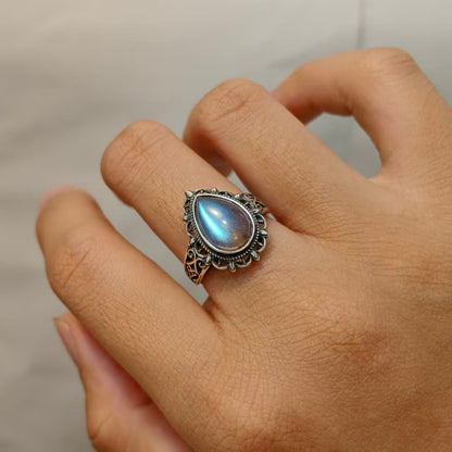 Natural Labradorite Ring | 925 Sterling Silver | Adjustable