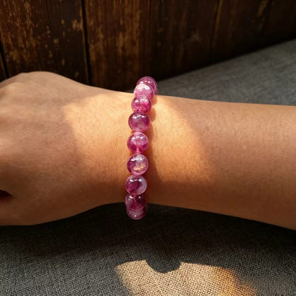 Handmade Natural Lepidolite Bracelet | 9.2-9.5mm Stretchable Crystal Jewelry
