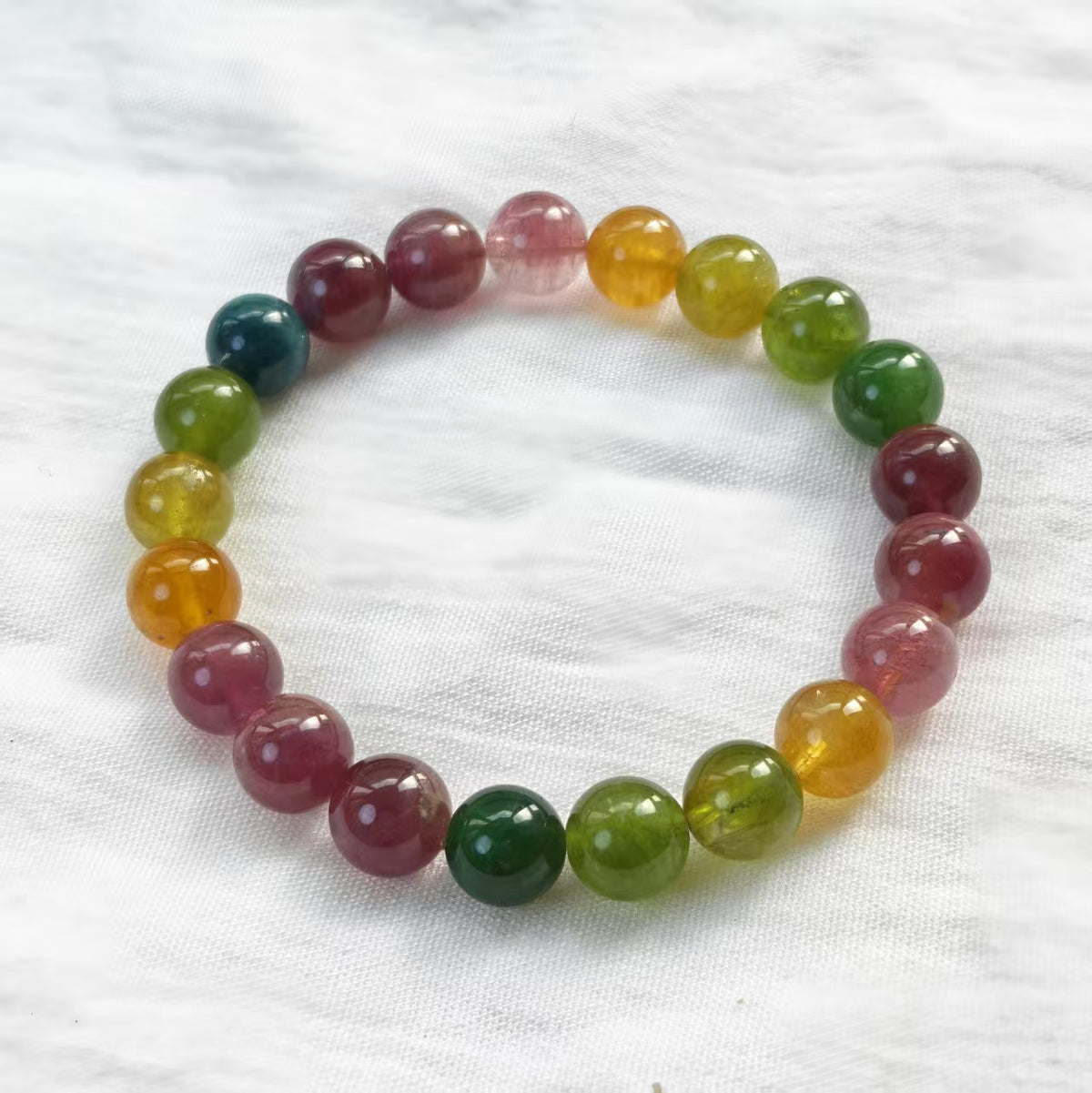 Natural Multi-Color Tourmaline Bracelet | 9-9.3mm Beads