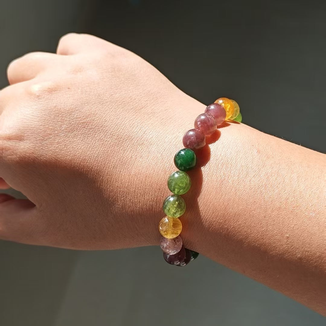 Natural Multi-Color Tourmaline Bracelet | 9-9.3mm Beads