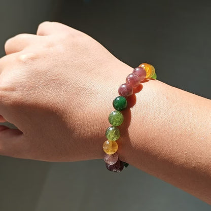 Natural Multi-Color Tourmaline Bracelet | 9-9.3mm Beads