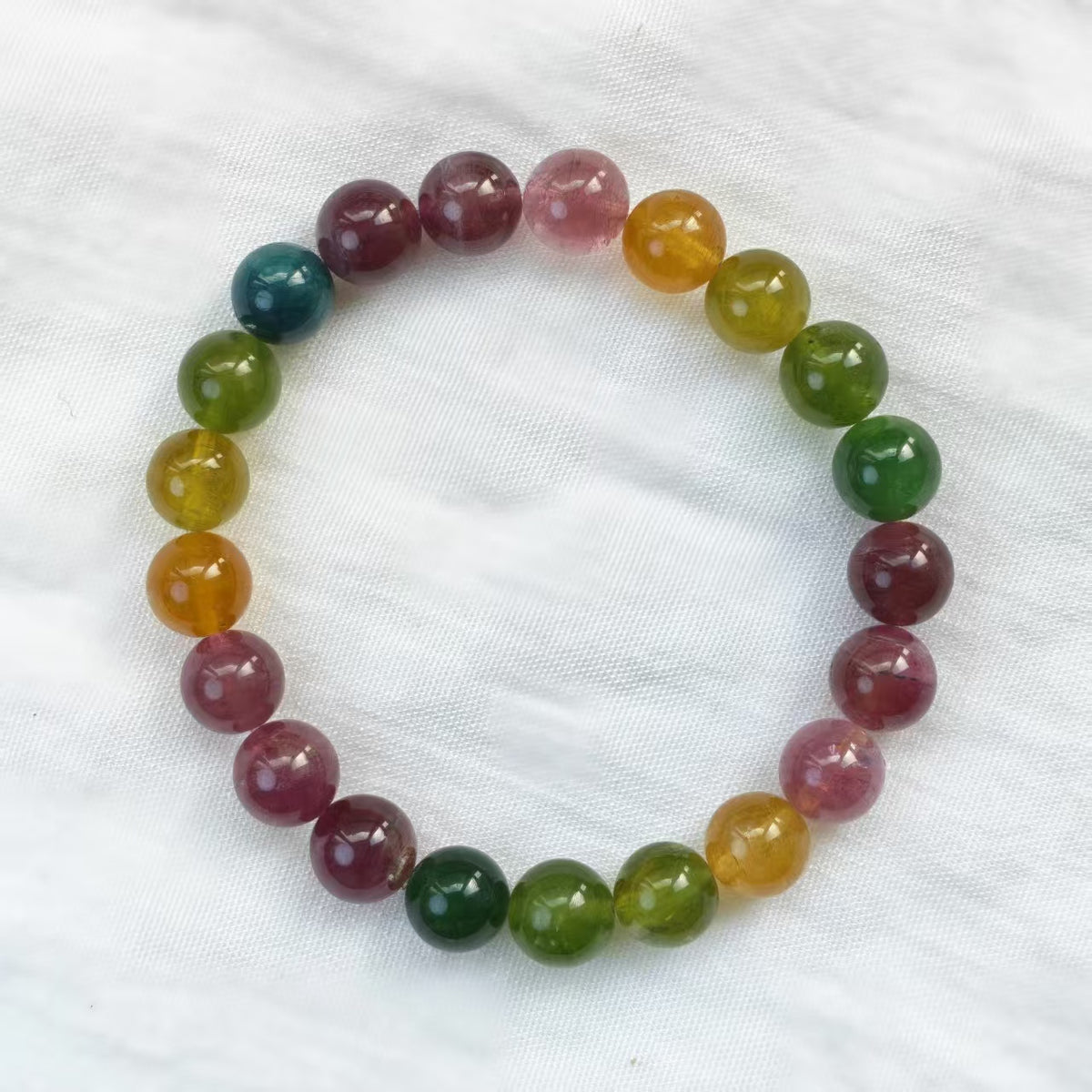 Natural Multi-Color Tourmaline Bracelet | 9-9.3mm Beads