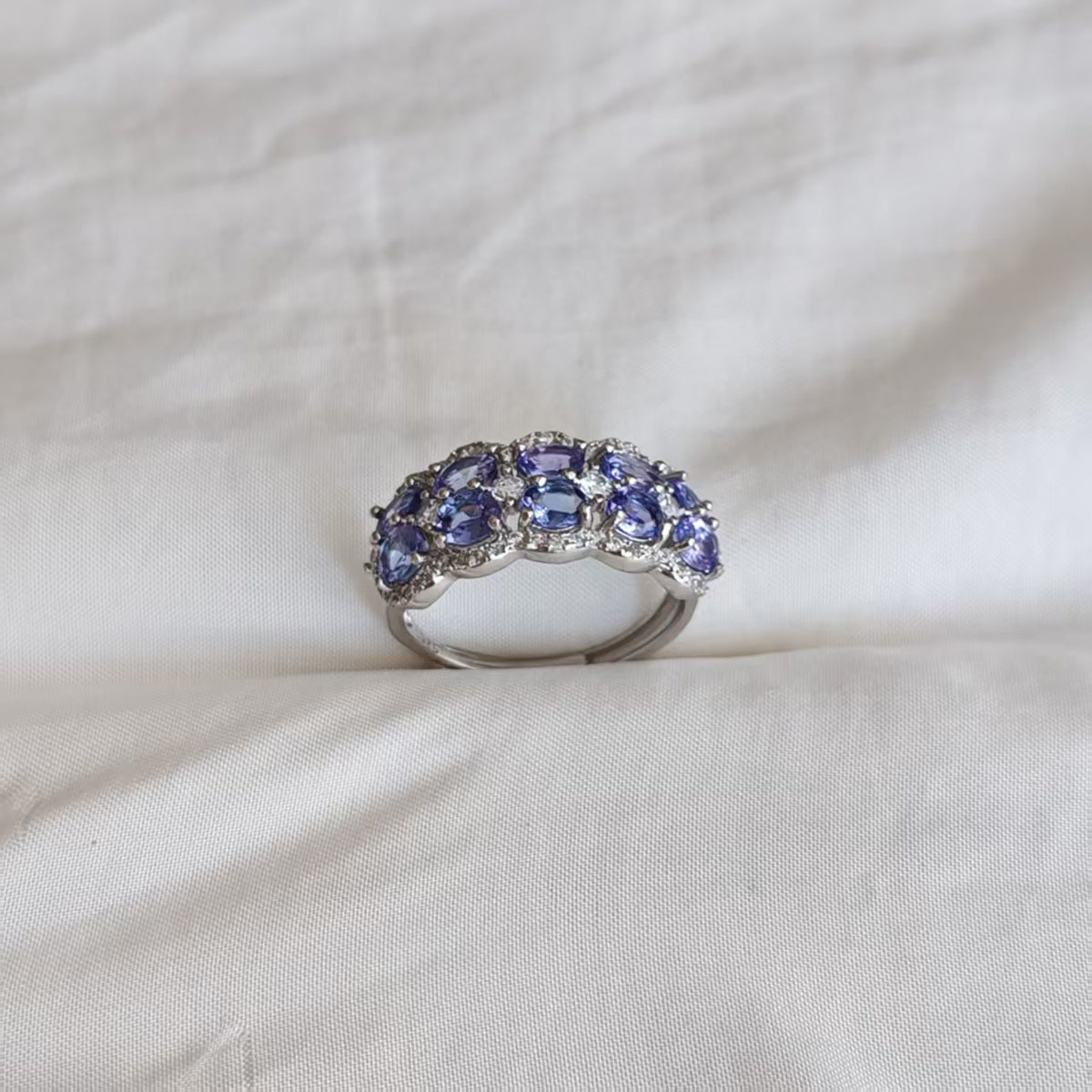Natural Multi-Stone Tanzanite Ring | 925 Sterling Silver | Adjustable