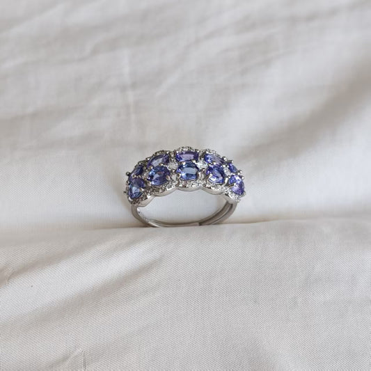Natural Multi-Stone Tanzanite Ring | 925 Sterling Silver | Adjustable