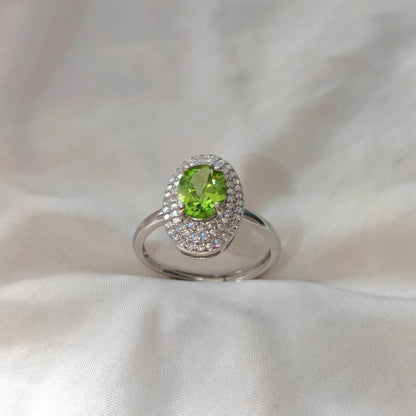 Natural Peridot Ring | 925 Sterling Silver & Zirconia | Adjustable