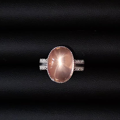 Natural Star Rose Quartz Ring | 925 Sterling Silver