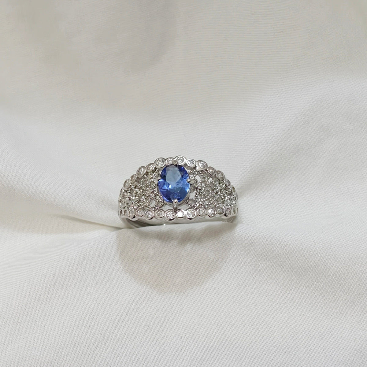 Natural Unheated Tanzanite Filigree Ring | 925 Silver | Adjustable