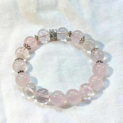 Handmade Natural Pink Snowflake Phantom Quartz & Rose Quartz Bracelet | 10.4-10.8mm Crystal Jewelry