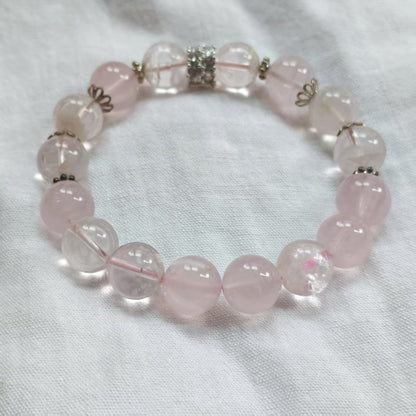 Handmade Natural Pink Snowflake Phantom Quartz & Rose Quartz Bracelet | 10.4-10.8mm Crystal Jewelry