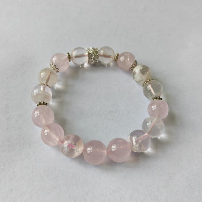 Handmade Natural Pink Snowflake Phantom Quartz & Rose Quartz Bracelet | 10.4-10.8mm Crystal Jewelry
